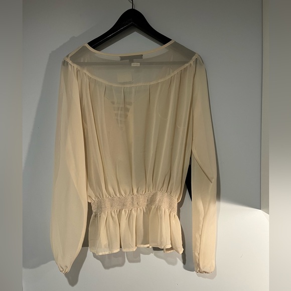 New Love Stitch sheer V- neck long sleeve blouse size large in a cream colour - Picture 4 of 8